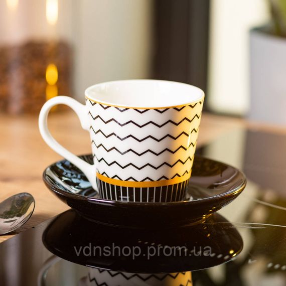 Порцелянова чашка з чорним блюдцем 200 мл RX-N24708WH | Зображення 2