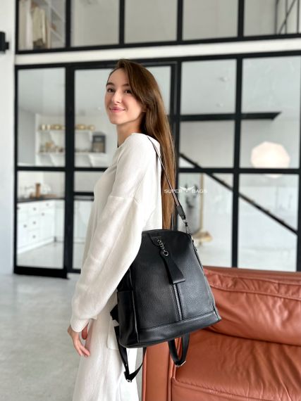 Жіночий рюкзак молодіжний шкіряний міський чорний 73354 | Зображення 1