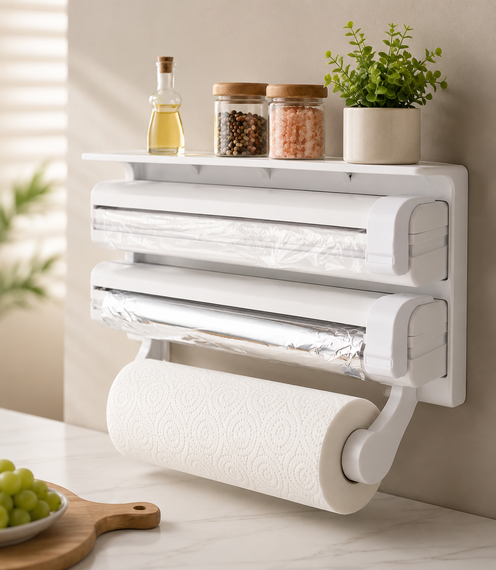 Кухонний диспенсер для плівки, фольги та рушників Kitchen Roll Triple Paper dispenser, тримач для рушників | Зображення 4