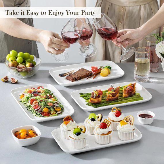 Тарелки фарфоровые прямоугольные набор 4 шт, большое сервировочное белое блюдо для суши, закусок, десертов | Зображення 6