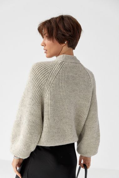 В'язаний светр із довгими рукавами реглан - меланж цвет, ONE SIZE (є розміри) | Зображення 1