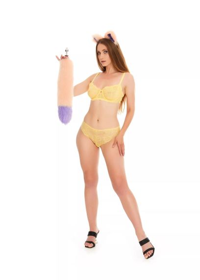 Анальний хутряний хвіст без пробки, Персиковий з фіолетовим кінчиком, OKOVA, 50 см. sexstyle | Зображення 4