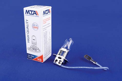 Лампа автомобильная H3 24V 70W PK22S (ближняя/дальняя, противотуманная) MTA