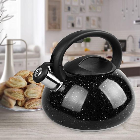 Чайник 3 л Maestro MR‑1316-BLACK з нержавіючої сталі зі свистком для всіх типів плит | Зображення 1