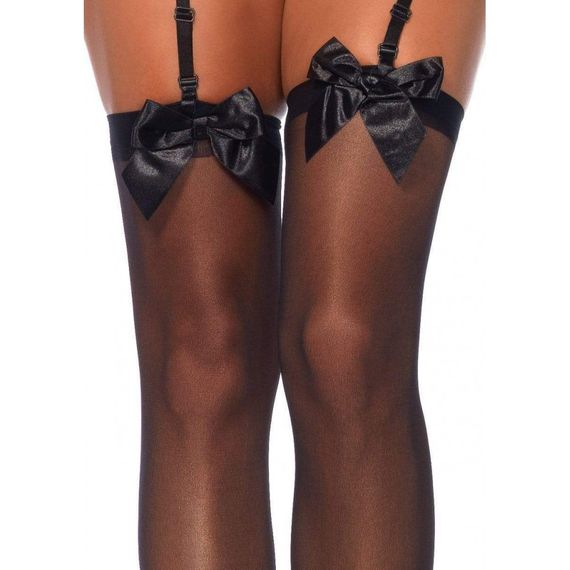 Панчохи з бантиком Leg Avenue Sheer Thigh Highs, чорні, O/S sexstyle | Зображення 1