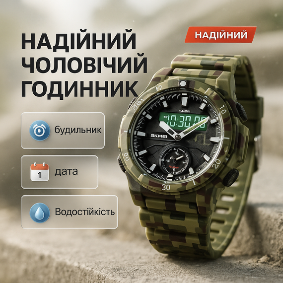 Мужские водостойкие кварцевые часы SKMEI, Практичные мужские часы для кемпинга с водозащитой LW-28
