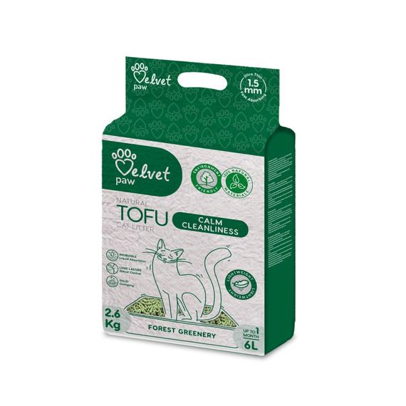 Растительный наполнитель для кошачьего туалета с успокаивающим ароматом Velvet Paw Tofu, 6 л