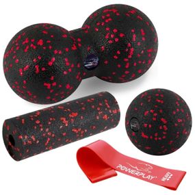 Набір для масажу та йоги PowerPlay PP_4091 EPP (2 м'ячики + валик масажер 15*5,3 см.) Red