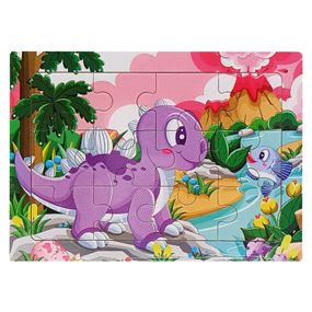 Дитячий дерев'яний пазл-вкладиш "Динозавр з рибкою" MD 1343-9, 12 елементів