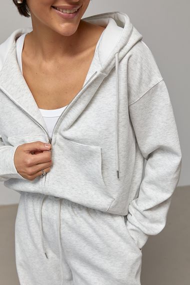 Спортивний костюм із прямими штанами та худі з білим капюшоном - світло-сірий цвет, M (є розміри) | Зображення 3