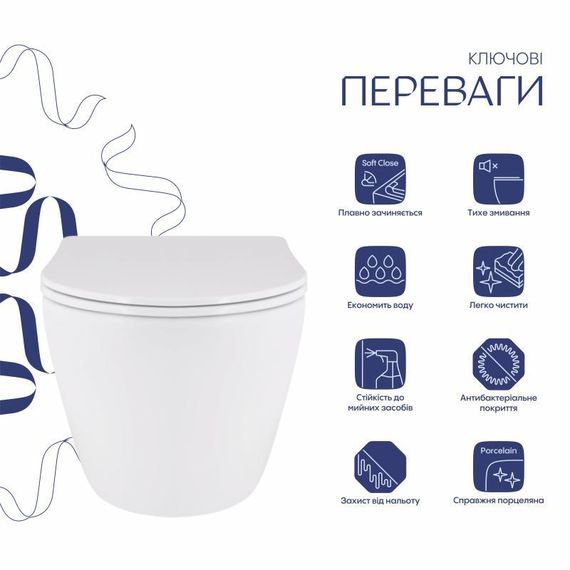 Унитаз подвесной Qtap Robin Mew безободковый с сиденьем Soft-close QT13332381АSW | Зображення 2