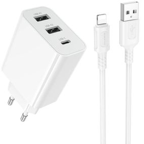 МЗП Borofone BA105A Stellar 15W (2USB-A/1C) + кабель USB to Lightning White