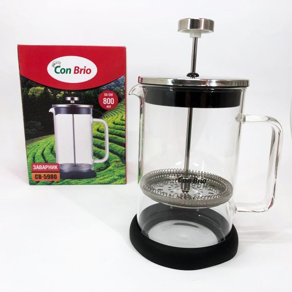 Френч-прес Con Brio CB-5980 800 мл, Чайник для заварювання трав, Заварник прозорий
