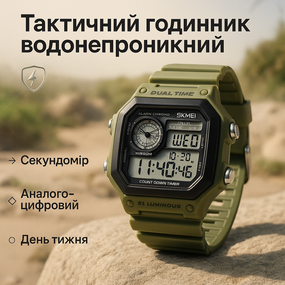 Чоловічий годинник для риболовлі SKMEI, Армійський годинник мілітарі для риболовлі та походу BV-44