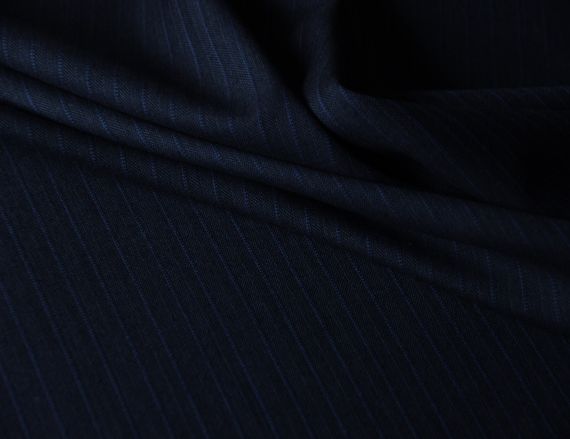 Костюмна тканина SCABAL натуральна вовняна в темно-синю смужку верстка 110S MI 119 | Зображення 1