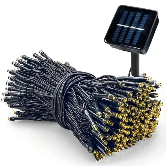 Гірлянда нитка на сонячній батареї 1500 LED 150 м чорний дріт жовтий | Зображення 1