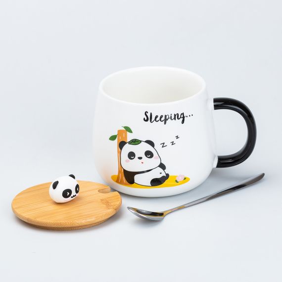 Чашка керамическая Панда 450 мл с бамбуковой крышкой "Sleeping" | Зображення 1
