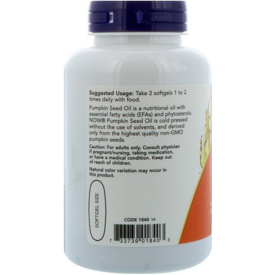 Комплекс для профілактики тиску та кровообігу NOW Foods Pumpkin seed oil 1000 mg 100 Softgels | Зображення 1