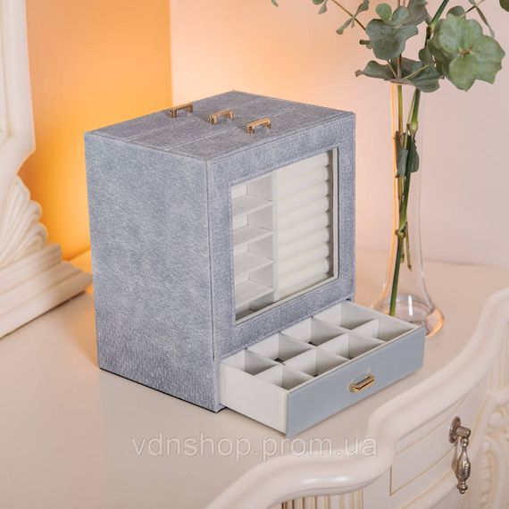 Шкатулка для украшений из эко кожи 3 яруса органайзер для ювелирных изделий HP-5-16G | Зображення 7
