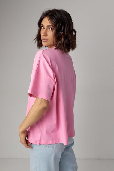 Женская футболка oversize с надписью Vogue - розовый цвет, S (есть размеры) | Зображення 1