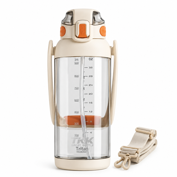 Бутылка TKK 1400 мл - Белая Tritan BPA-free, ударопрочная, спортивная с двойной системой переноски