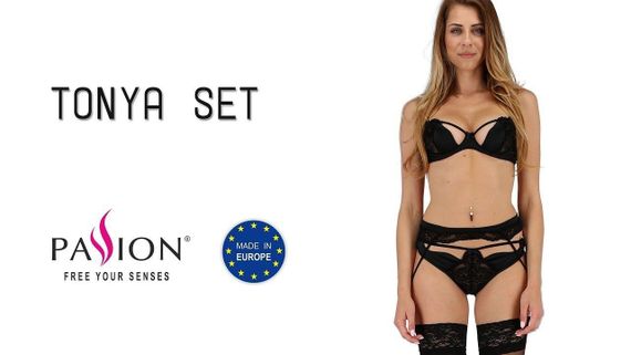 Комплект білизни Passion Exclusive TONYA SET XXL/XXXL, black, трусики, ліф, пояс для панчох Sex Aura | Зображення 3