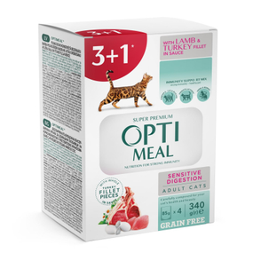 Вологий корм набір 3+1 Optimeal Sensitive Digestion для дорослих котів з чутливим стравоходом, ягня 340г