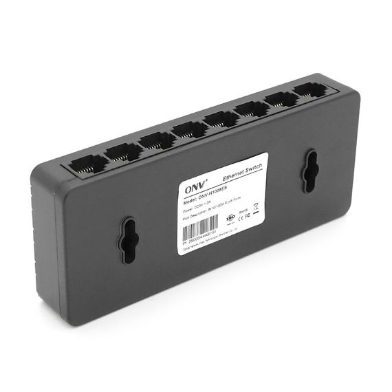 8ми портовий Ethernet комутатор ONV-H1008ES у чорному корпусі, 8*100Мб портів, 5В 1Ач, 132×55×23.9мм | Зображення 1