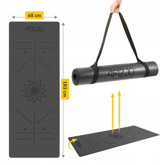 Килимок (мат) спортивний 4FIZJO PU 183 x 68 x 0.4 см для йоги та фітнесу 4FJ0587 Black (P-5907739319531) | Зображення 3