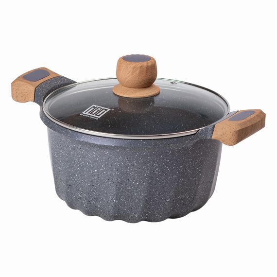 Алюминиевая кастрюля объемом 5 литров с крышкой Ø 24 см с мраморным антипригарным покрытием MGC серая | Зображення 2