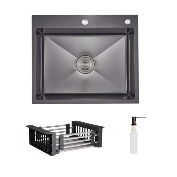 Комплект Lidz Handmade H6050HB Мойка для кухни интегрированная Decor Black PVD Honeycomb в комплекте с дозатором+ LIDZK01B Корзина