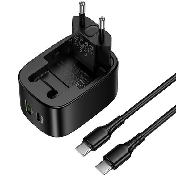 МЗП Hoco CS102A Folding PD30W+QC3.0 (1USB-A/1C) + кабель Type-C to Type-C Black | Зображення 2