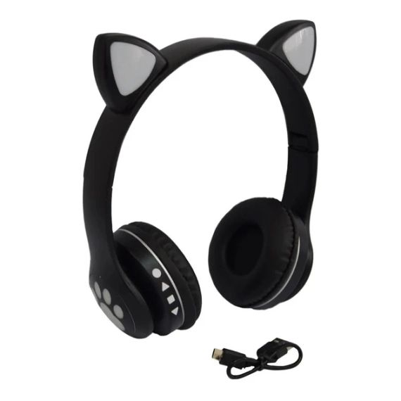 Беспроводные детские Bluetooth наушники с ушками и подсветкой Cat-23M Черный | Зображення 3