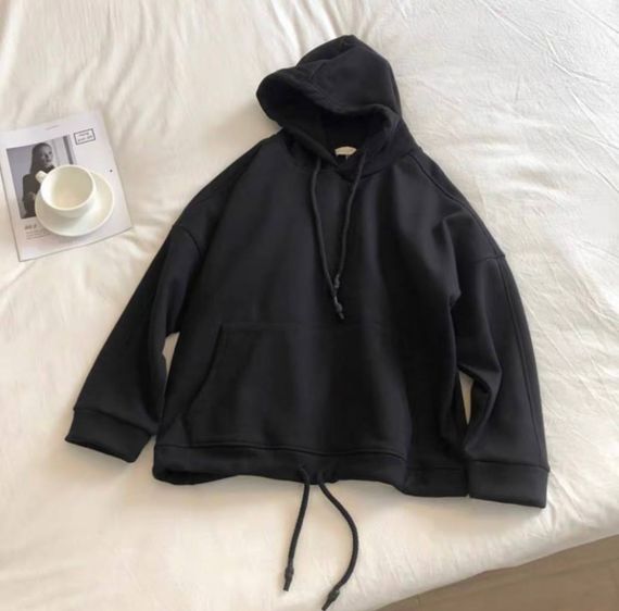 Жіноче тепле худі оверсайз на флісі внизу із затяжками колір чорний, розмір 42/46 BF745