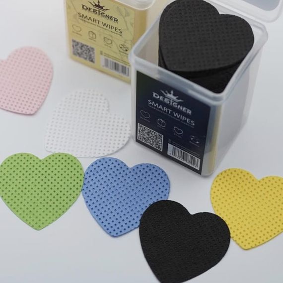 Безворсові серветки Designer (сердечка) в боксі (200шт) білі | Зображення 1