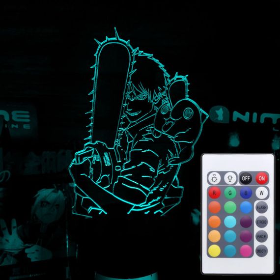 Акриловий світильник-нічник з пультом 16 кольорів Chainsaw Man tty-n001876