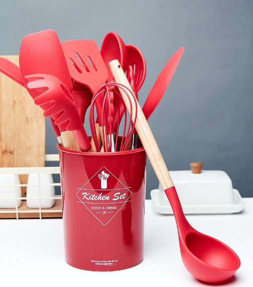 Набор кухонных принадлежностей Kitchen Set, 12 предметов ∙ Силиконовые аксессуары для кухни с подставкой | Зображення 5