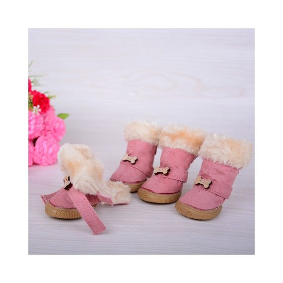 Черевики RUISPET для малих порід собак з утепленням 4шт/упак рожеві 5,3x4,2см 5 | Зображення 1