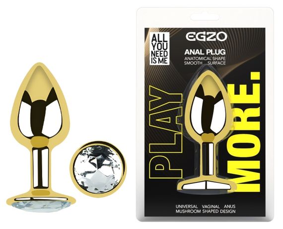 Анальна пробка з кристалом EGZO - Gold Round Plug Clear size S Sex Aura