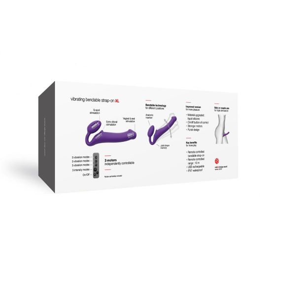 Безремневой страпон с вибрацией Strap-On-Me Vibrating Violet XL, диаметр 4,5см, пульт ДУ, регулируем | Зображення 7