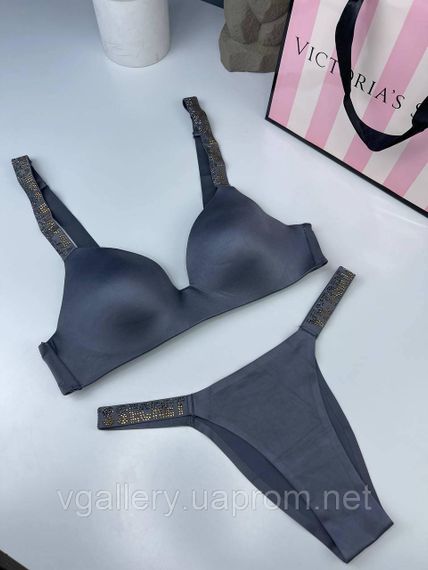 Подарунковий Комплект жіночої безшовної білизни Victoria`s Secret GOLD із золотими стразами в брендовій коробці | Зображення 1