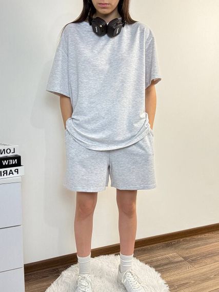 Женский летний костюм оверсайз футболка и шорты SSH668, цвет серый, размер единый 42/46 | Зображення 2