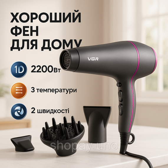 Фен для укладки локонов, Фен для красивой укладки волос, Фен для дома и салона Хороший дома RB-94