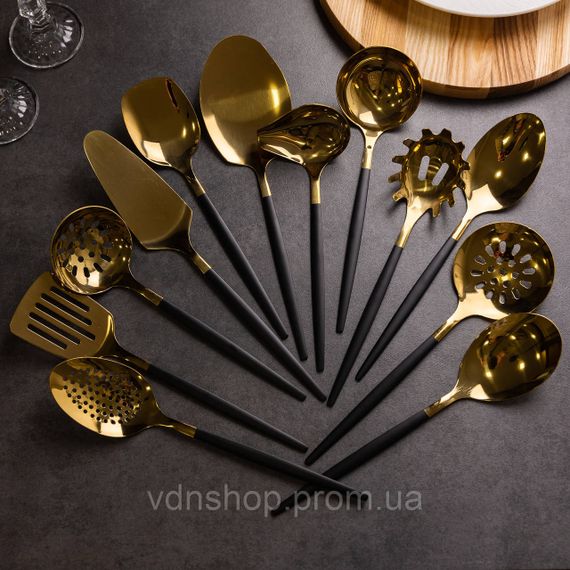 Набір кухонного приладдя 12 предметів столові прилади з нержавіючої сталі Золото з чорним HP-20-22 | Зображення 8