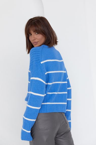 Женский вязаный свитер оверсайз в полоску - синий цвет, S (есть размеры) | Зображення 1