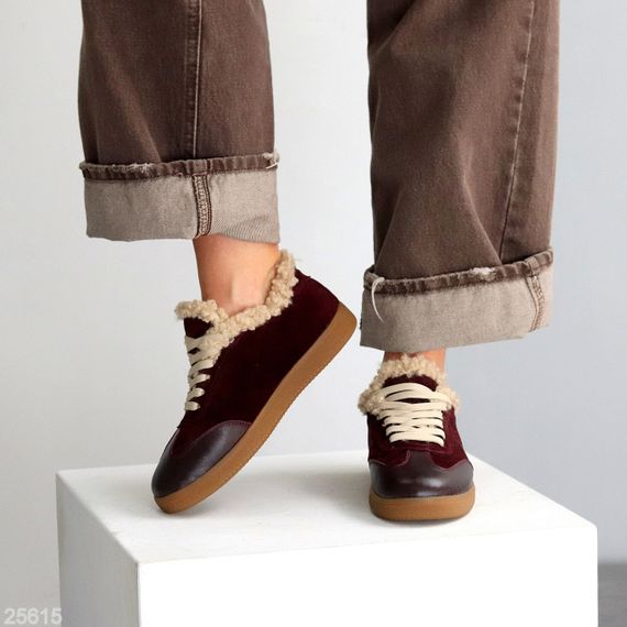 Шикарные утепленные бордовые кроссовки натуральная кожа + замша | Зображення 6