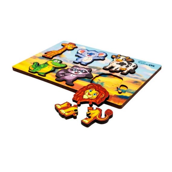 Дерев'яний пазл-вкладиш "Розумний світ: Дикі тварини" Puz-88750 А5, 18 елементів | Зображення 1