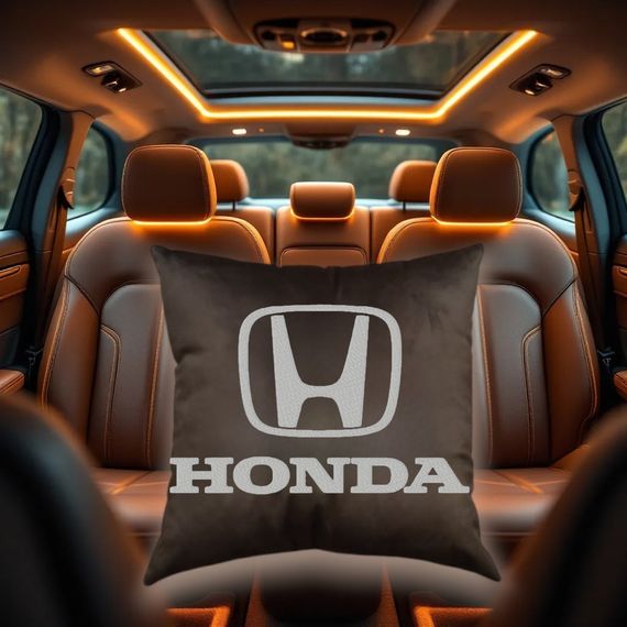 Авто Подушка з вишивкою логотипу марки хонда Honda коричневий автомобілісту 00185