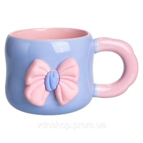 Чашка фарфоровая с магнитом Бант 400 (мл) подарочная кружка прикольная чашка для детей на подарок Голубой с розовым FM-52D