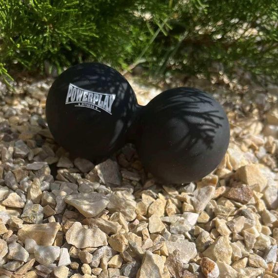 Массажный двойной мяч силиконовый Паверплей PP-4355 Silicone Lacrosse Peanut Ball (6.3*12.6см.) Черный | Зображення 3